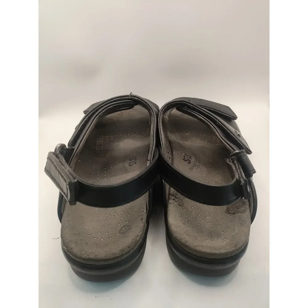 SAS Tripad Comfort Relaxed Black Leather Sandals Adjustable Women Size 12 Wide